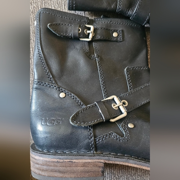 UGG Women's Black Leather Moto Boots - Picture 2 of 11